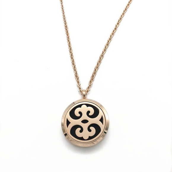 Rose Gold Symmetrical Aromatherapy Necklace - Picture 2 of 7